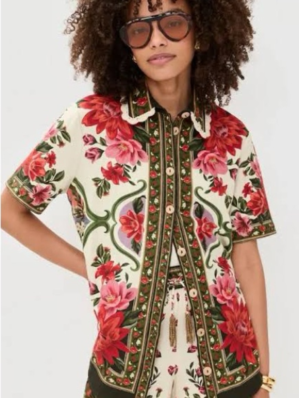 FARM Rio Sand Wonder Rio Crochet Linen Blend Shirt Size XS NWT